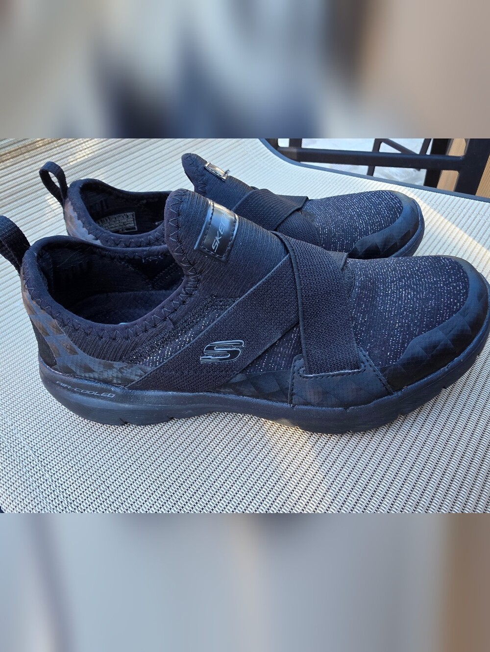 Skechers Black Elastic Strap Slip-On Athletic Shoes